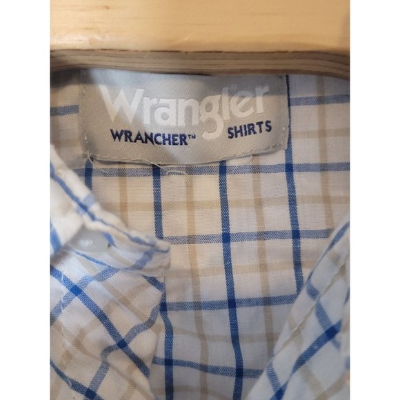 Wrangler Wrancher Short Sleeve Pearl Snap Shirt Size Medium White Blue Plaid - Picture 5 of 5